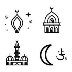 Islamic icons, such as mosque, quran, carpet, ramadan and more.