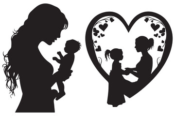 mother and baby silhouette Stock Vector