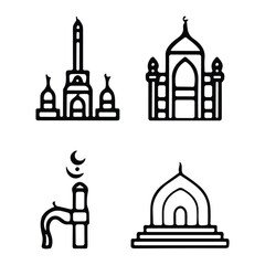 Islamic icons, such as mosque, quran, carpet, ramadan and more.