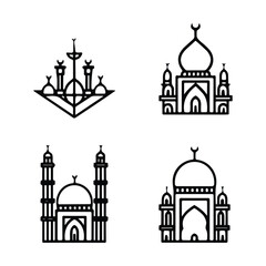 Islamic icons, such as mosque, quran, carpet, ramadan and more.