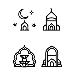 Islamic icons, such as mosque, quran, carpet, ramadan and more.
