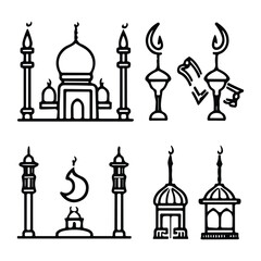 Islamic icons, such as mosque, quran, carpet, ramadan and more.