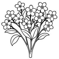 Forget Me Not Flower Bouquet outline illustration coloring book page design, Forget Me Not Flower Bouquet black and white line art drawing coloring book pages for children and adults