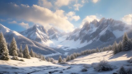 snow covered mountains Snowy Peaks A Majestic Mountain Landscape 