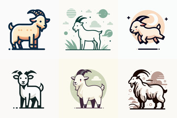 collection of cute sheep icon. flat vector illustration