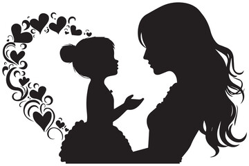 set of mother and child silhouette