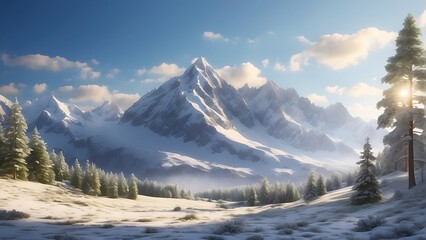 snow covered mountains Snowy Peaks A Majestic Mountain Landscape 