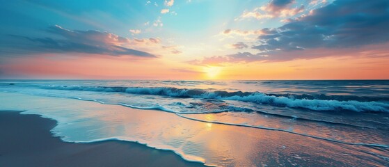 Serene Sunset Seascape with Waves on Tropical Beach - Powered by Adobe
