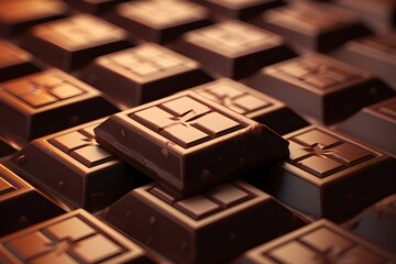Stack of dark chocolate with ornament, close-up, created by AI