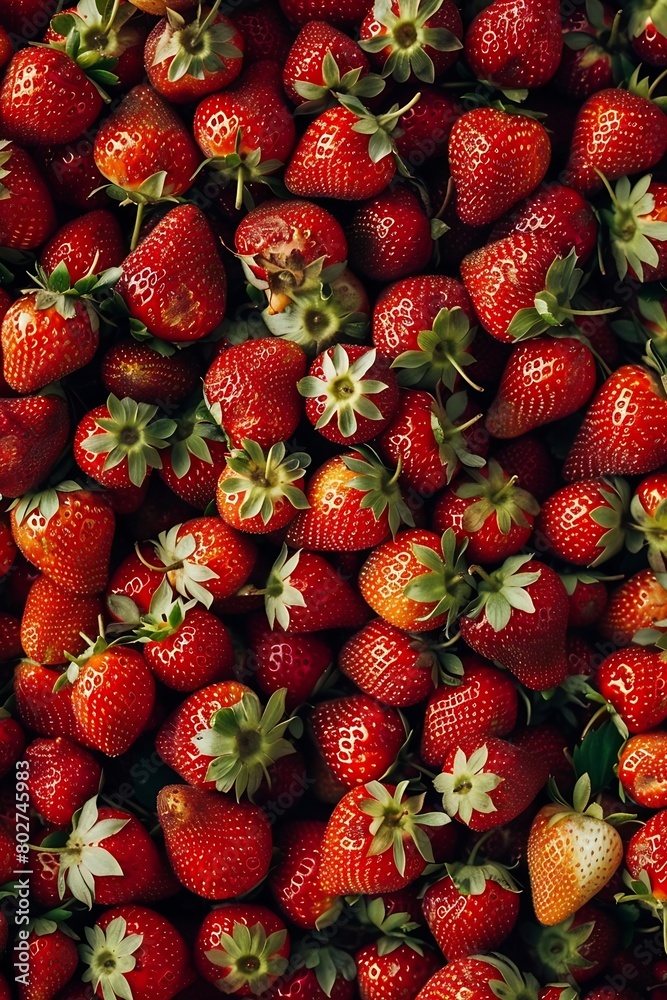 Poster a fields of strawberry, background texture and detail, : generative ai