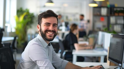 Thriving Man at Work A Happy Day in Office
