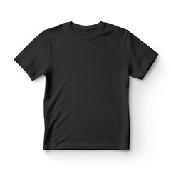 a black t-shirt with a black design is hanging on a white wall.