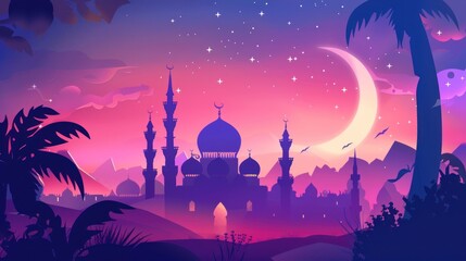 Muslim Events, Ramadan, Ramzan, Eid, Eid ul fitr, Eid ul Adha, Rabi ul Awwal, Muharram, Shab e Barrat, Shab e Miraj, Laila tul qaddar, moon night, Chand raat, qurbani. AI generated
