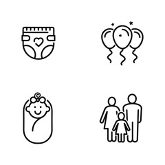 Set of line icons related to child care, international children day, kid rights, parenthood. Outline icon collection.