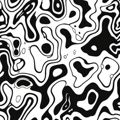 Abstract black and white fluid pattern, Monochrome vector illustration of a fluid, wavy pattern simulating natural marble or ink flow