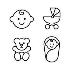 Set of line icons related to child care, international children day, kid rights, parenthood. Outline icon collection.