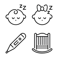 Set of line icons related to child care, international children day, kid rights, parenthood. Outline icon collection.