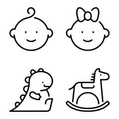 Set of line icons related to child care, international children day, kid rights, parenthood. Outline icon collection.