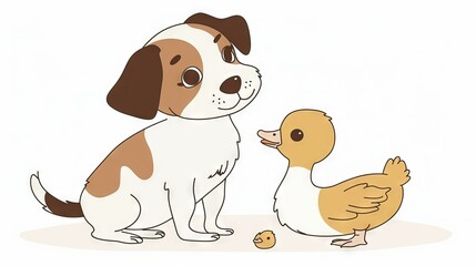 Fototapeta premium Brown and white dogs flanking ducks