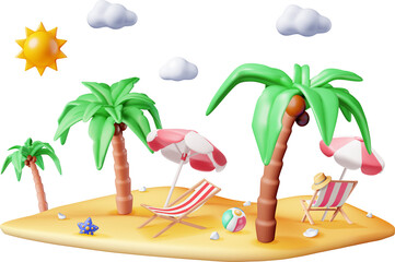 3D Deck Chair, Swim Ball, Starfish and Palm Tree.