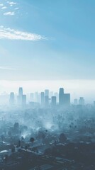 Urban skyline with visible smog, contrasted with a healthy sky graphic, highlighting the impact of ozone preservation