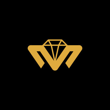 Elegant Letter M with Diamond line art, gold Jewelry Logo, elegant golden M logo