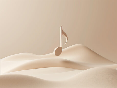 representation of musical notes, including treble and bass clefs, set against a beige background, creating a visually striking composition that celebrates the vibrancy and rhythm of music