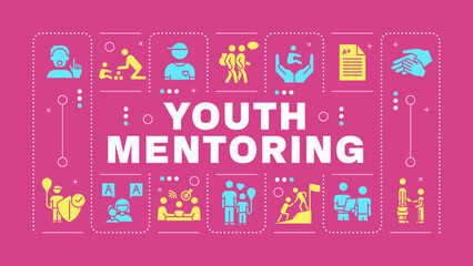 Youth mentoring pink word concept. Skill development, holistic growth. Self assurance. Visual communication. Vector art with lettering text, editable glyph icons. Hubot Sans font used