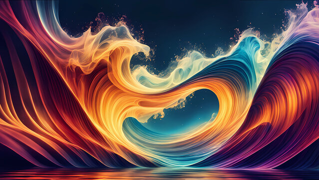 a beautiful sepiral and colorful image of a wave, a walpeper background of a wave cover, Generative AI