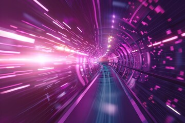High-speed digital data stream flows through virtual blue tunnel, symbolizing cyber progress.