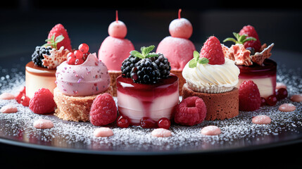 Culinary delights: Delicious desserts in an artistic arrangement