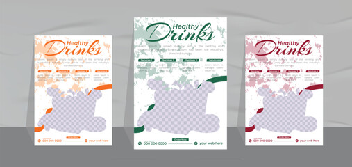 fresh Ice drink poster design and natural juice menu flyer template