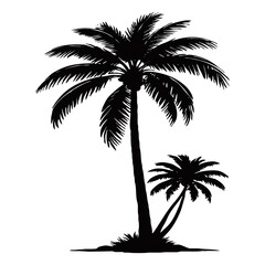 Illustration of a palm tree. Black tropical tree on a white background. Generated by Ai