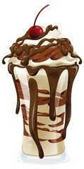Vector illustration of a layered chocolate sundae.
