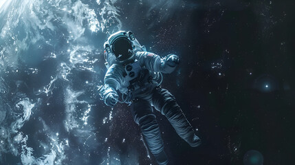 Artistic Realistic Style Spaceman Astronaut Floating in the Space Galaxy Universe Aspect 16:9