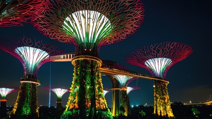 Garden Rhapsody A Spectacular Display of Supertrees in Bay Gardens, Supertrees in Full Glory Garden Rhapsody at Bay Gardens, Bay Gardens Extravaganza Supertrees Illuminate the Night During Garden Rhap