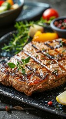 Healthconscious meal of grilled meat with a side of fresh vegetables, promoting a balanced diet