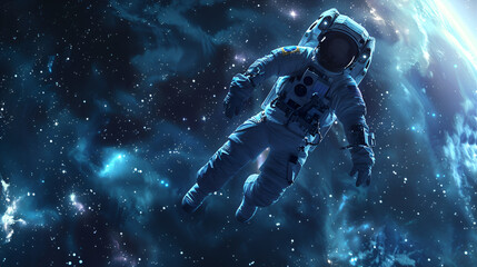 Artistic Realistic Style Spaceman Astronaut Floating in the Space Galaxy Universe Aspect 16:9