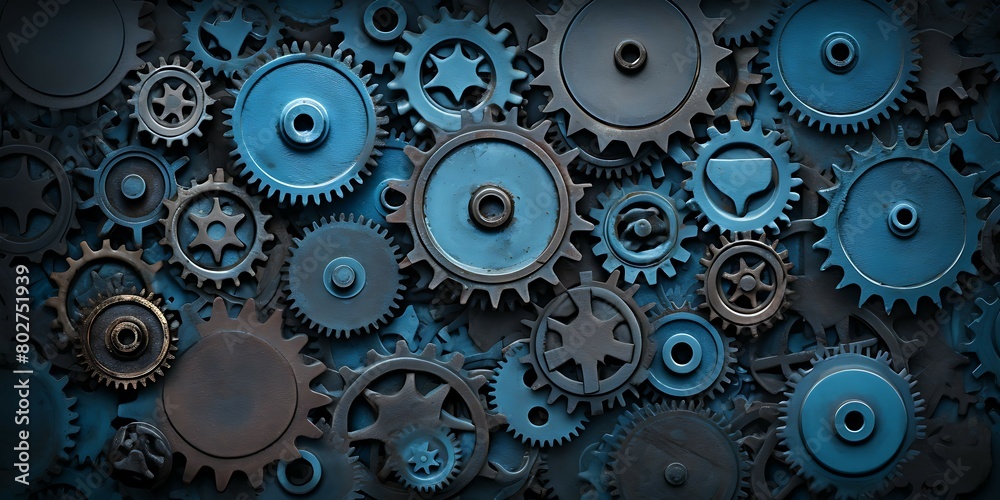 Fototapete mechanical background with gears and cogwheels. 3d rendering