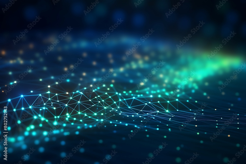 Wall mural abstract technology background with glowing lines and particles.