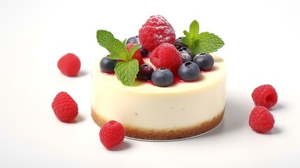 cheesecake with raspberries and mint