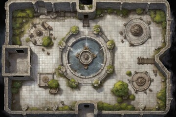 DnD Battlemap castle, courtyard, sprawling, grand, fountain, majestic