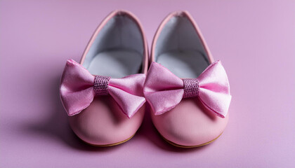 Pink shoes with bows on a pink background