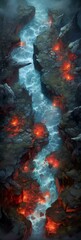 DnD Battlemap cavern, flame, pool, mysterious, fiery