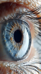 Stunning Close-Up of a Human Eye with Deep Blue Iris and Detailed Eyelashes