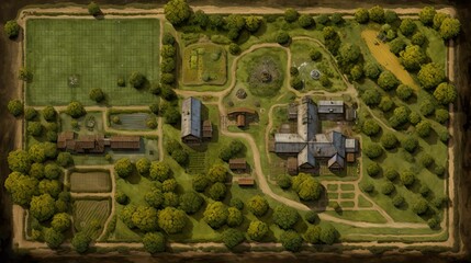 DnD Battlemap Farm landscape with magical elements.