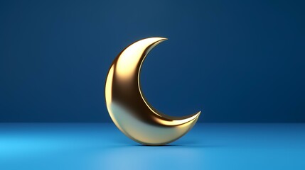The golden crescent moon on a blue background. 3d render illustration.