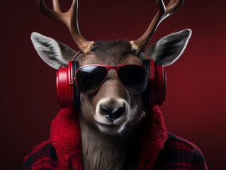 A deer wearing sunglasses and headphones