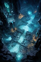 DnD Battlemap Glowing Crystal Cave - Mystical cavern with luminescent crystals.