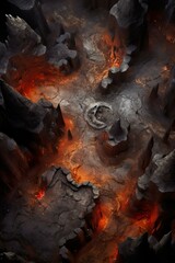 DnD Battlemap Magma chamber. Fiery underground landscape with glowing lava.
